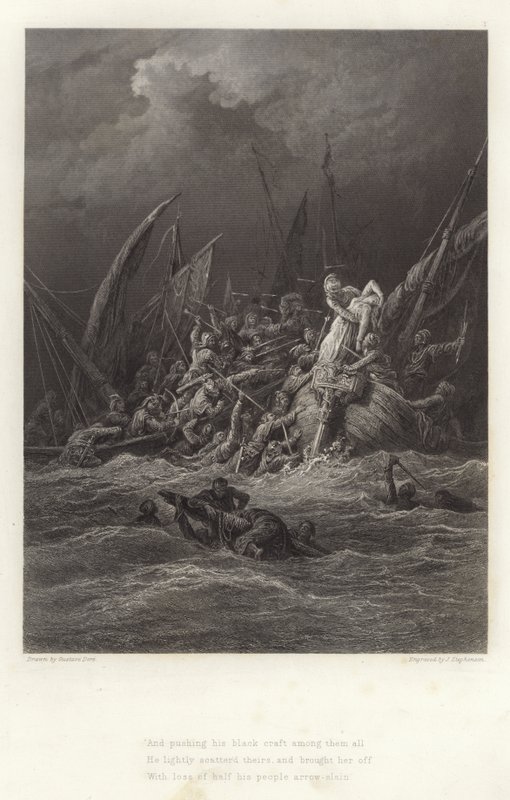 Alfred Tennysonin kuvitus Vivienille tekijältä Gustave Dore