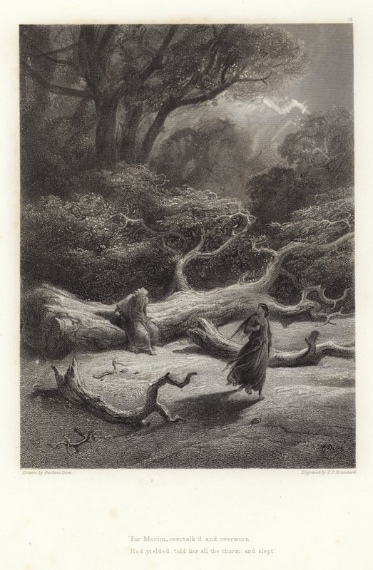 Alfred Tennysonin kuvitus Vivienille tekijältä Gustave Dore