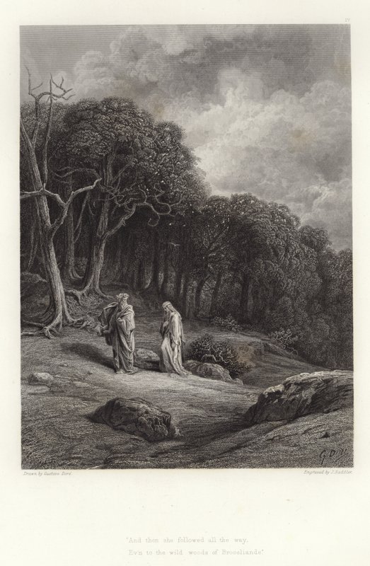 Alfred Tennysonin kuvitus Vivienille tekijältä Gustave Dore