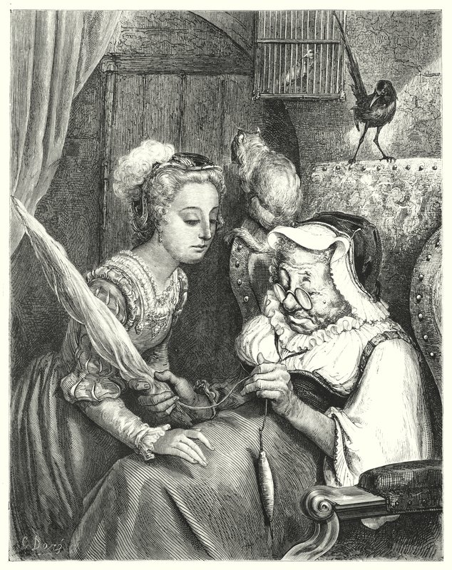 Nukkuva kaunotar; Prinsessa Ruusunen (kaiverrus) tekijältä Gustave Dore