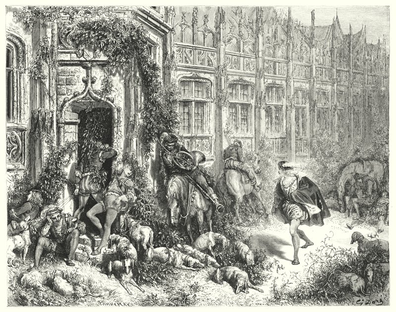 La Belle Au Bois Dormant; Prinsessa Ruusunen (kaiverrus) tekijältä Gustave Dore