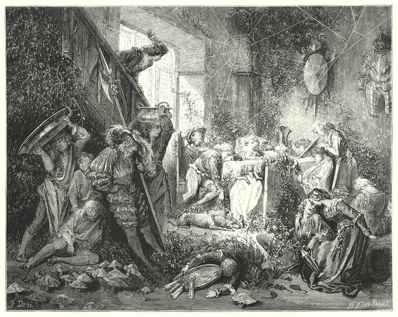 Nukkuva kaunotar; Prinsessa Ruusunen (kaiverrus) tekijältä Gustave Dore