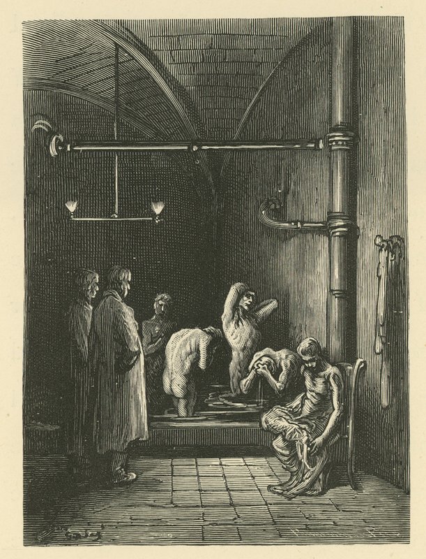 Miehet kylpylöissä turvakotitalossa tekijältä Gustave Dore