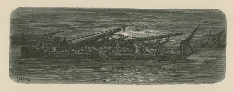 Ihmisiä veneen kannella Thamesilla tekijältä Gustave Dore