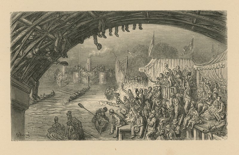 Katsojat katsomassa venekilpailua tekijältä Gustave Dore
