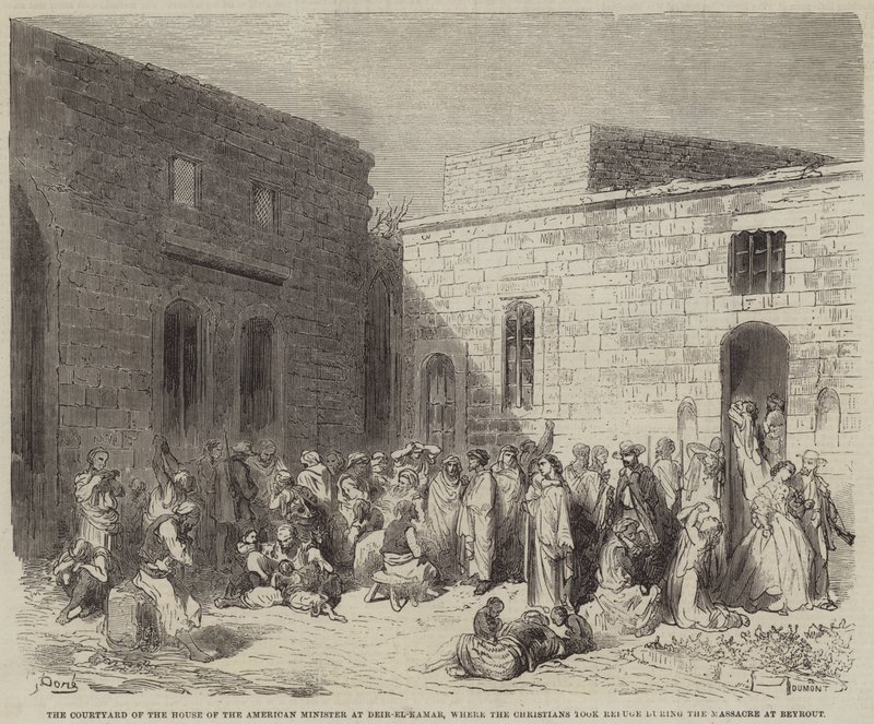 Amerikan ministerin talon piha Deir-el-Qamarissa, jonne kristityt veivät? tekijältä Gustave Dore