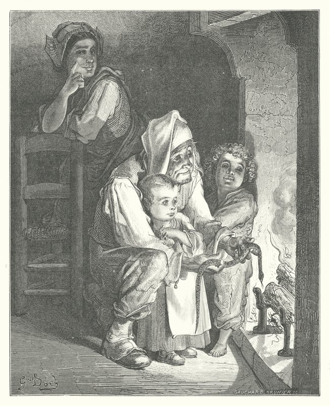 La Fontainen sadut: Fontaine: Maamies ja käärme (kaiverrus). tekijältä Gustave Dore