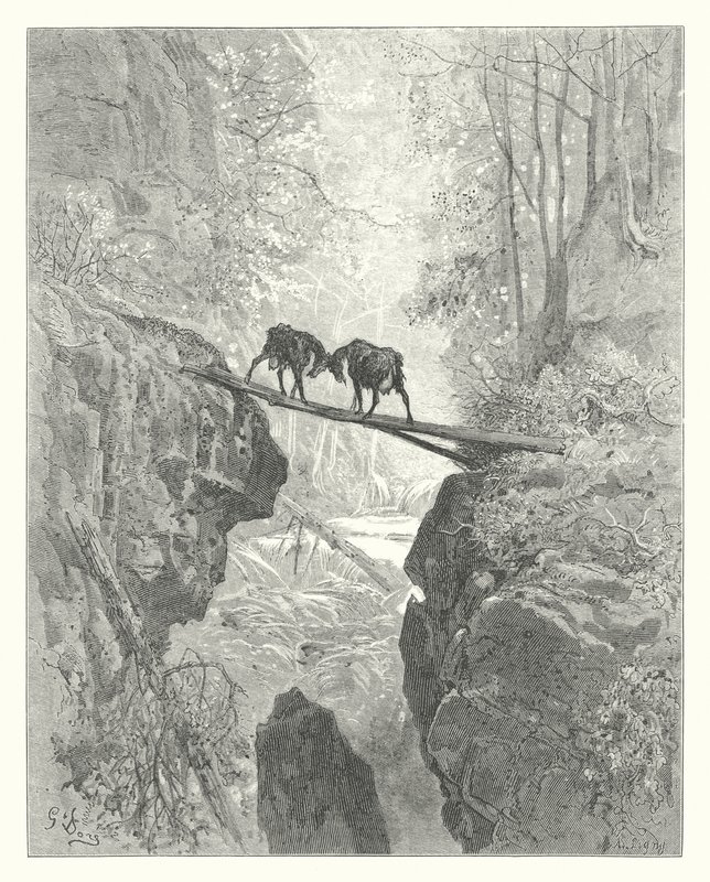 La Fontainen sadut: Fontaine: Kaksi vuohta (kaiverrus) tekijältä Gustave Dore
