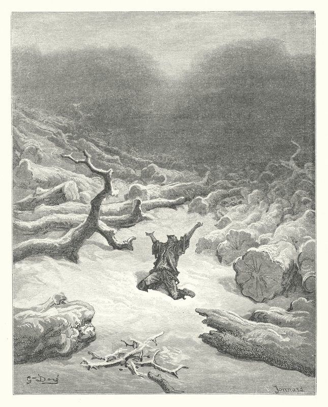 La Fontainen sadut: Fontaine: Puumies ja Merkurius (kaiverrus) tekijältä Gustave Dore