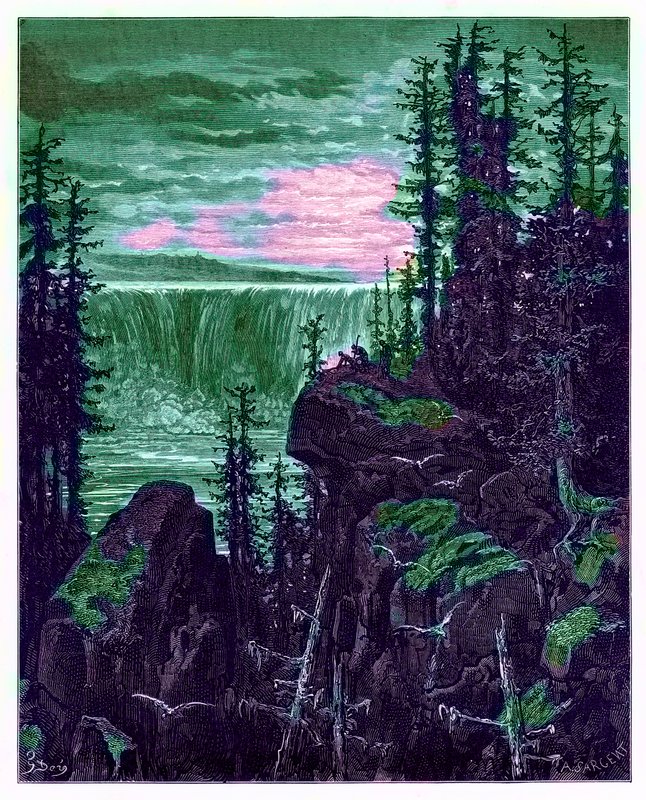 The Falls of Niagara, kuvitus "Dore Gallerysta", kaiverrettu A. Sargent, julkaistu n. 1890 (digitaalisesti paranneltu kuva) tekijältä Gustave Dore