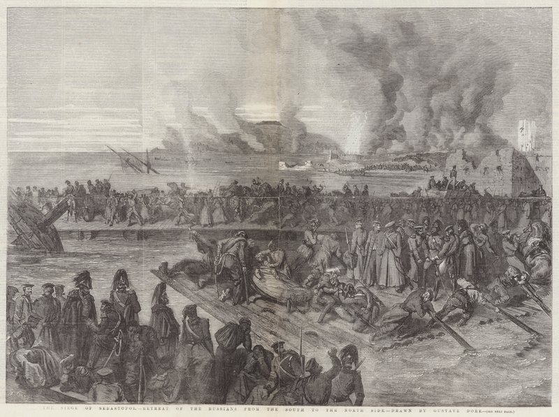 Sebastopolin piiritys, venäläisten vetäytyminen etelästä pohjoispuolelle tekijältä Gustave Dore