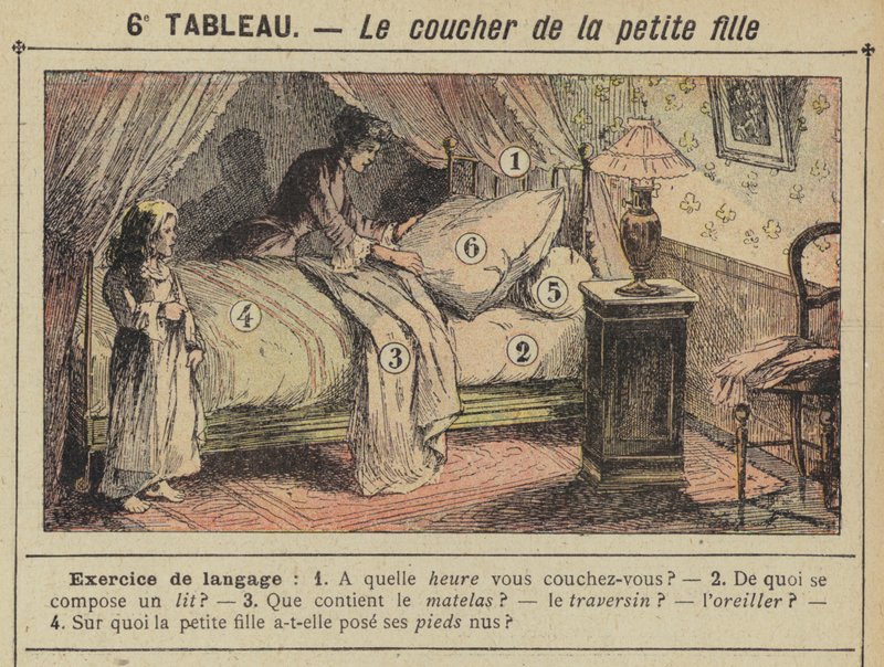 Pienen tytön nukkumaanmenoaika (väri litho) tekijältä Gustave Fraipont