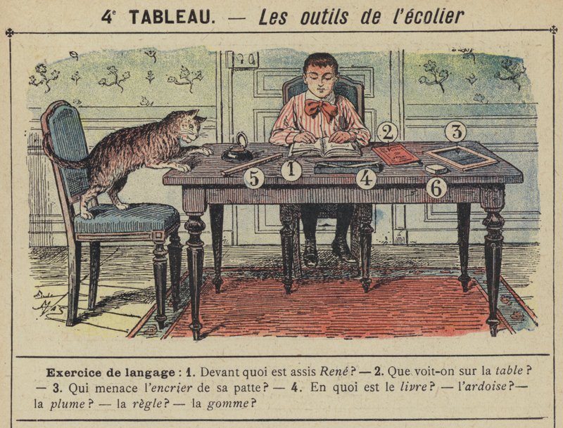 Koulupojan työkalut (väri litho) tekijältä Gustave Fraipont