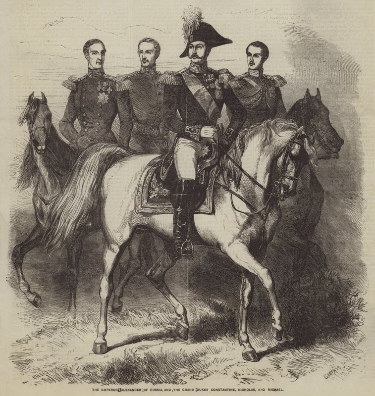 Venäjän keisari Aleksanteri ja suurruhtinaat Konstantinus, Nikolaus ja Mikael tekijältä Gustave Janet