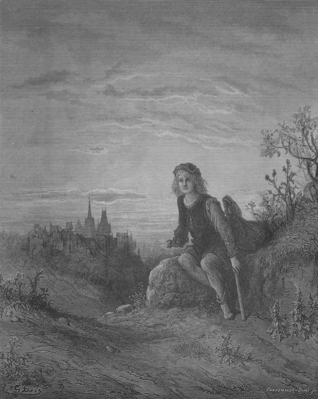 Dick Whittington kuuntelee Highgate Bellsiä tekijältä Gustave after Dore