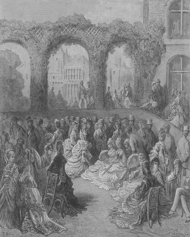 Aamupäivä aristokraattisessa puutarhassa, Holland-talo tekijältä Gustave after Dore