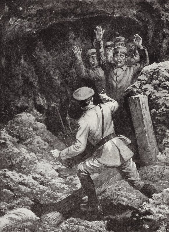 Luutnantti Morland vangitsi kahdeksantoista saksalaista kaivoksessa Givenchyssä Ranskassa toukokuussa 1915 tekijältä H. Ripperger
