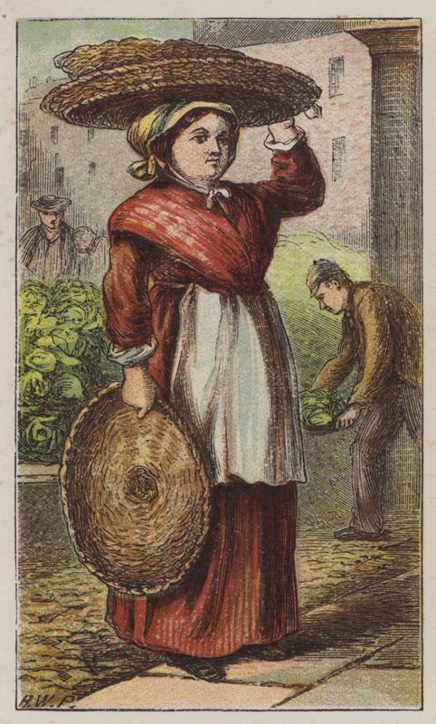 Basket Woman (väri litho) tekijältä H.W. (after) Petherick