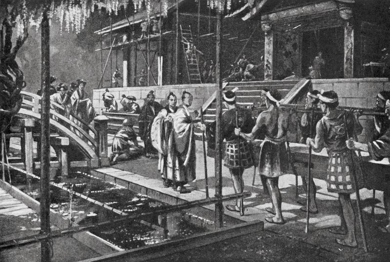 Uuden palatsin rakentaminen keisarille (litografia) tekijältä H. M. (after) Burton