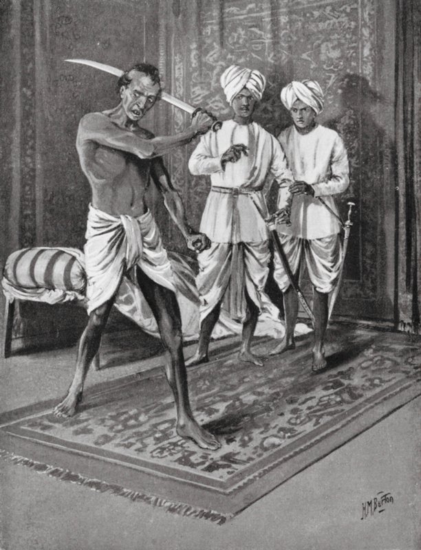 Malik Naib Kafurin viimeinen teko, AD 1316 (litografia) tekijältä H. M. (after) Burton