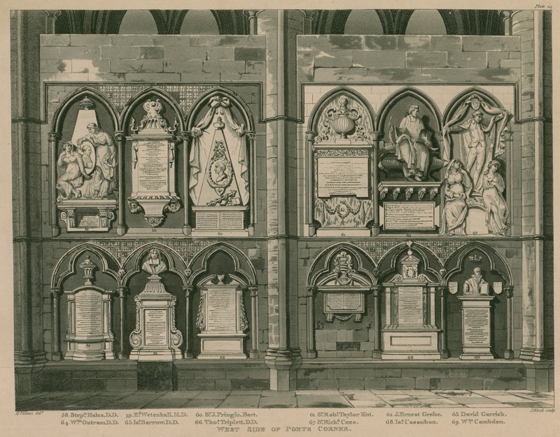 Runoilijoiden kulman länsipuoli, Westminster Abbey, Lontoo tekijältä H. Villiers