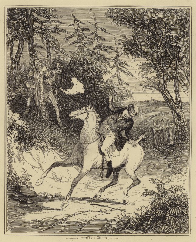 Os luditas atirando no Sr. Horsfall (gravura) finlandês tekijältä Hablot Knight (1815 92) (after) Browne