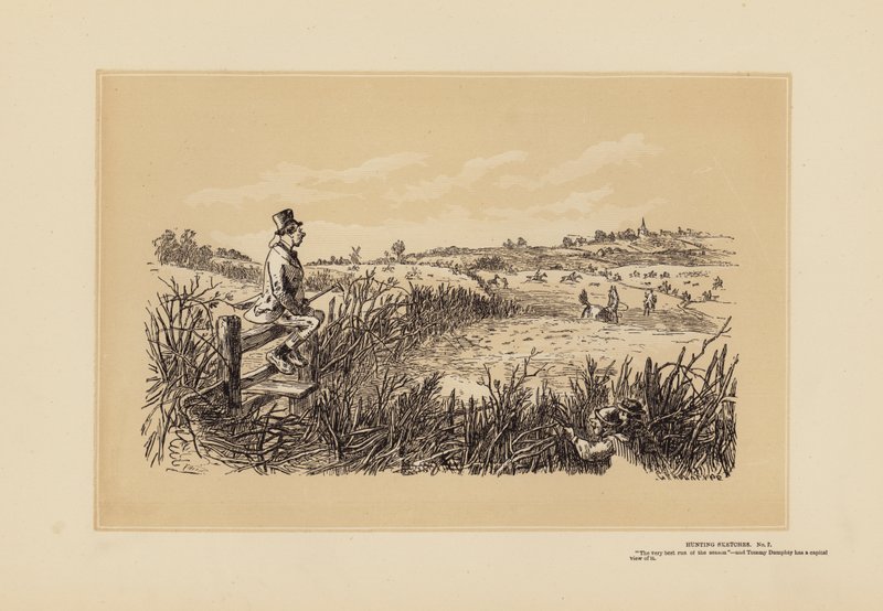 Metsästysluonnoksia, nro 7, Tommy Dumpty (kaiverrus) tekijältä Hablot Knight (1815 92) Browne
