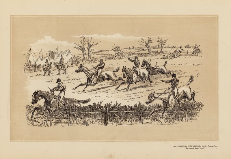 Tumbletown Steeple-Chase, nro 11, Viimeinen aita (kaiverrus). tekijältä Hablot Knight (1815 92) Browne