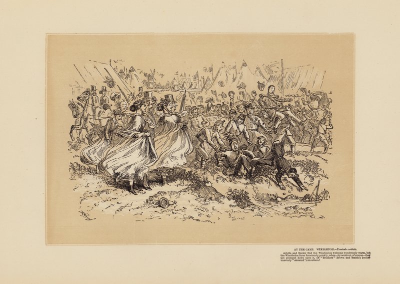 The Wimbledon Meeting, nro 1, Sotahevonen (kaiverrus) (kaiverrus) tekijältä Hablot Knight (1815 92) Browne
