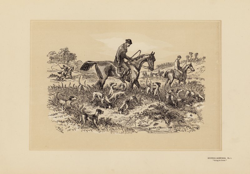 Metsästysluonnoksia, nro 1, menossa kansipaikalle (kaiverrus) tekijältä Hablot Knight (1815 92) Browne