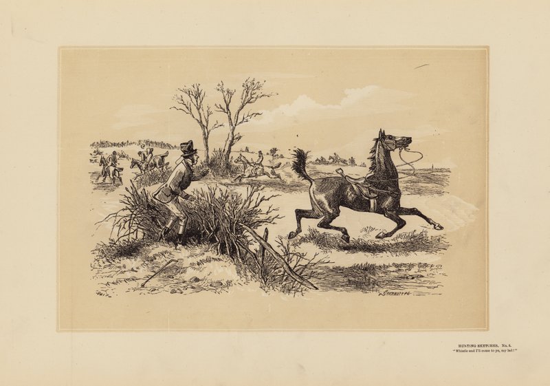 Metsästysluonnoksia, nro 5, Whistle! (kaiverrus) tekijältä Hablot Knight (1815 92) Browne
