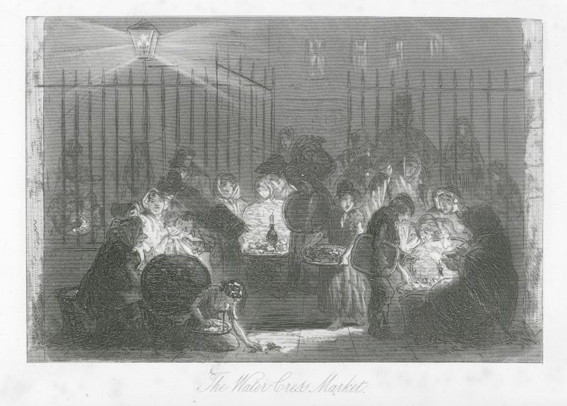 Lontoon kadut: (kaiverrus): The Water-Cress Market (kaiverrus) tekijältä Hablot Knight (1815 92) Browne