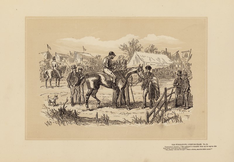 The Tumbletown Steeple-Chase, nro 12, kilpailun jälkeen (kaiverrus). tekijältä Hablot Knight (1815 92) Browne