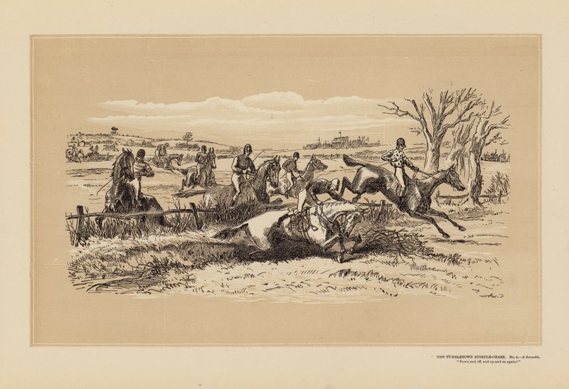 Tumbletown Steeple-Chase, nro 5, A Scramble (kaiverrus). tekijältä Hablot Knight (1815 92) Browne