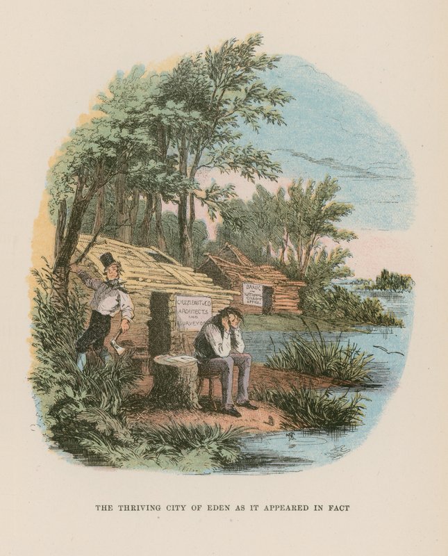 Kuvitus Martin Chuzzlewit -teokseen tekijältä Hablot Knight Browne