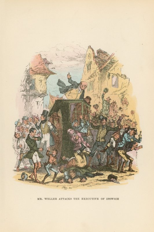 Kuvitus Pickwick Papers -teokseen tekijältä Hablot Knight Browne