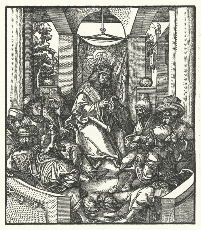 Ranskan kuningas Ludvig XI neuvottelee flaamilaisten kapinallisten kanssa tekijältä Hans (after) Burgkmair