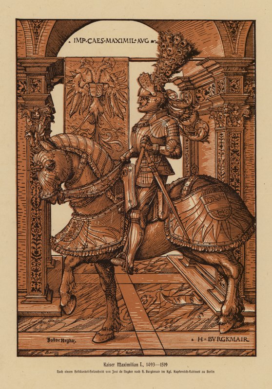 Maximilian I, Pyhän Rooman keisari (puupiirros) tekijältä Hans (after) Burgkmair