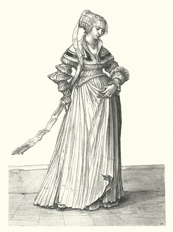 Baselin naisen puku (kaiverrus) tekijältä Hans (after) Holbein the Younger