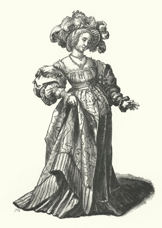 Baselin naisen puku (kaiverrus) tekijältä Hans (after) Holbein the Younger