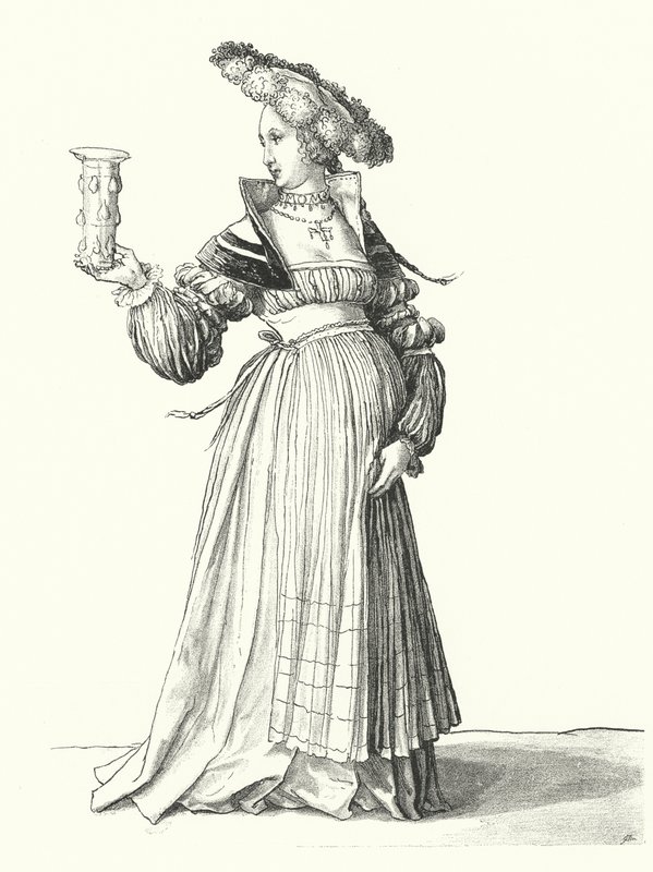 Baselin naisen puku (kaiverrus) tekijältä Hans (after) Holbein the Younger