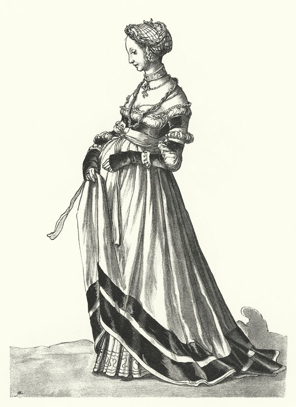 Baselin naisen puku (kaiverrus) tekijältä Hans (after) Holbein the Younger