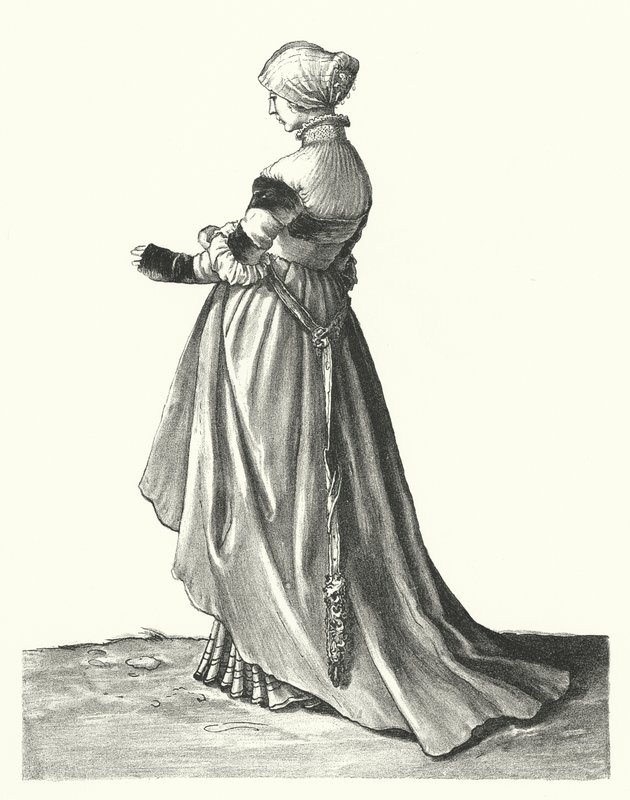 Baselin naisen puku (kaiverrus) tekijältä Hans (after) Holbein the Younger