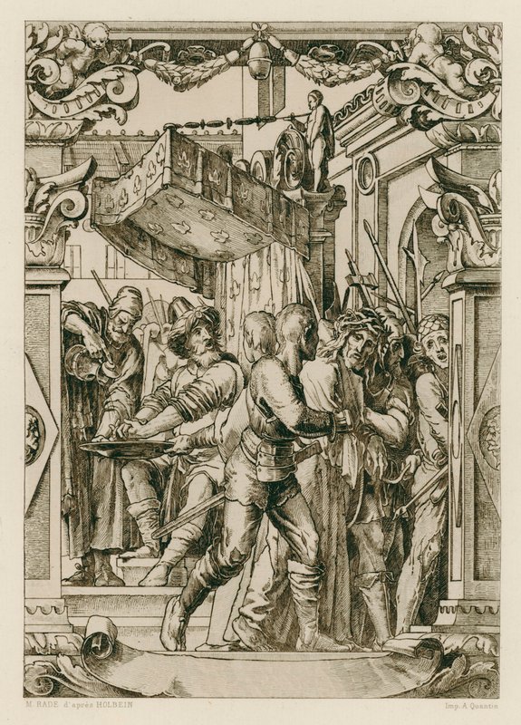 Jeesus Kristus, Pilatus pesee kätensä (kaiverrus) tekijältä Hans (after) Holbein the Younger
