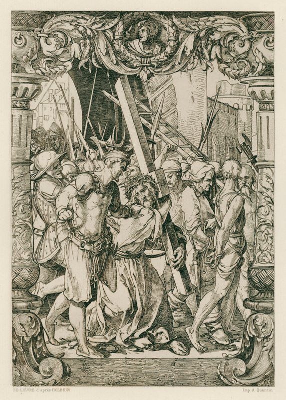 Jeesus Kristus, kiipeä Golgatalle (kaiverrus) tekijältä Hans (after) Holbein the Younger