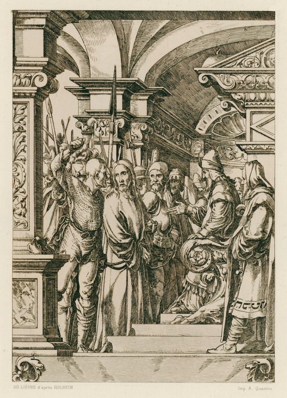 Jeesus Kristus Kaifaan edessä (kaiverrus) tekijältä Hans (after) Holbein the Younger