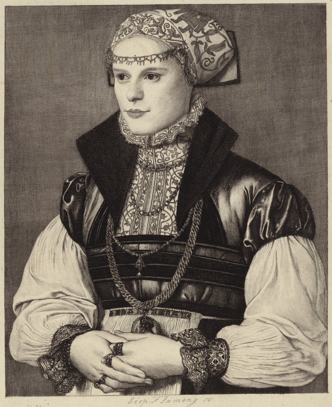 Muotokuva naisesta 1500-luvun vaatteissa tekijältä Hans Holbein der Jüngere