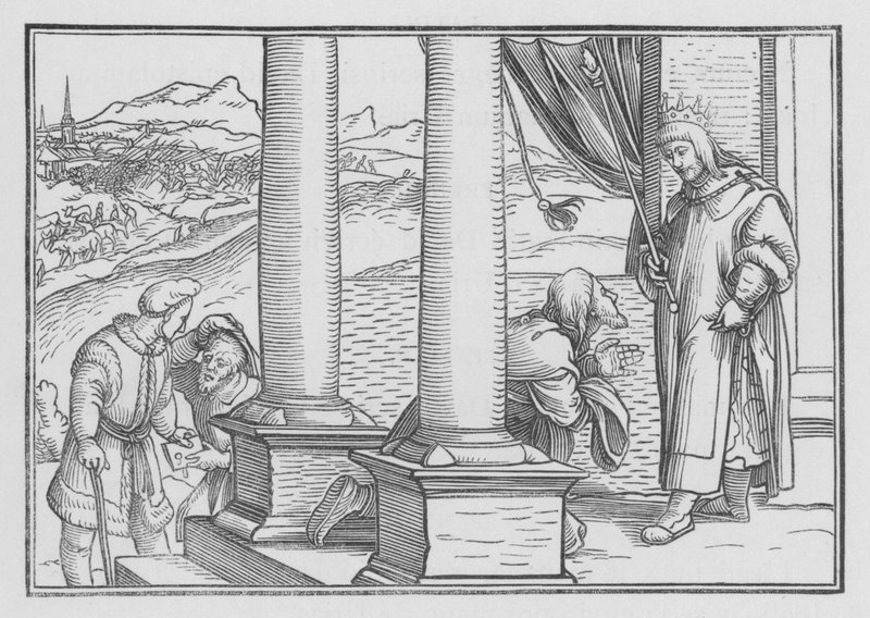 Naatan nuhtelee Daavidia vertauksella, 2 Samuel XII, 7 tekijältä Hans Holbein der Jüngere
