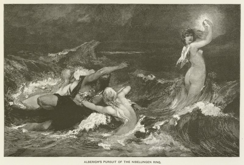 Alberich jahtaa Nibelungin sormusta tekijältä Hans Makart