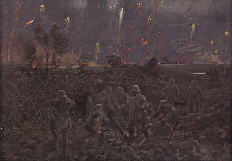 Yöhyökkäys (väri litho) tekijältä Hans W. (after) Schmidt